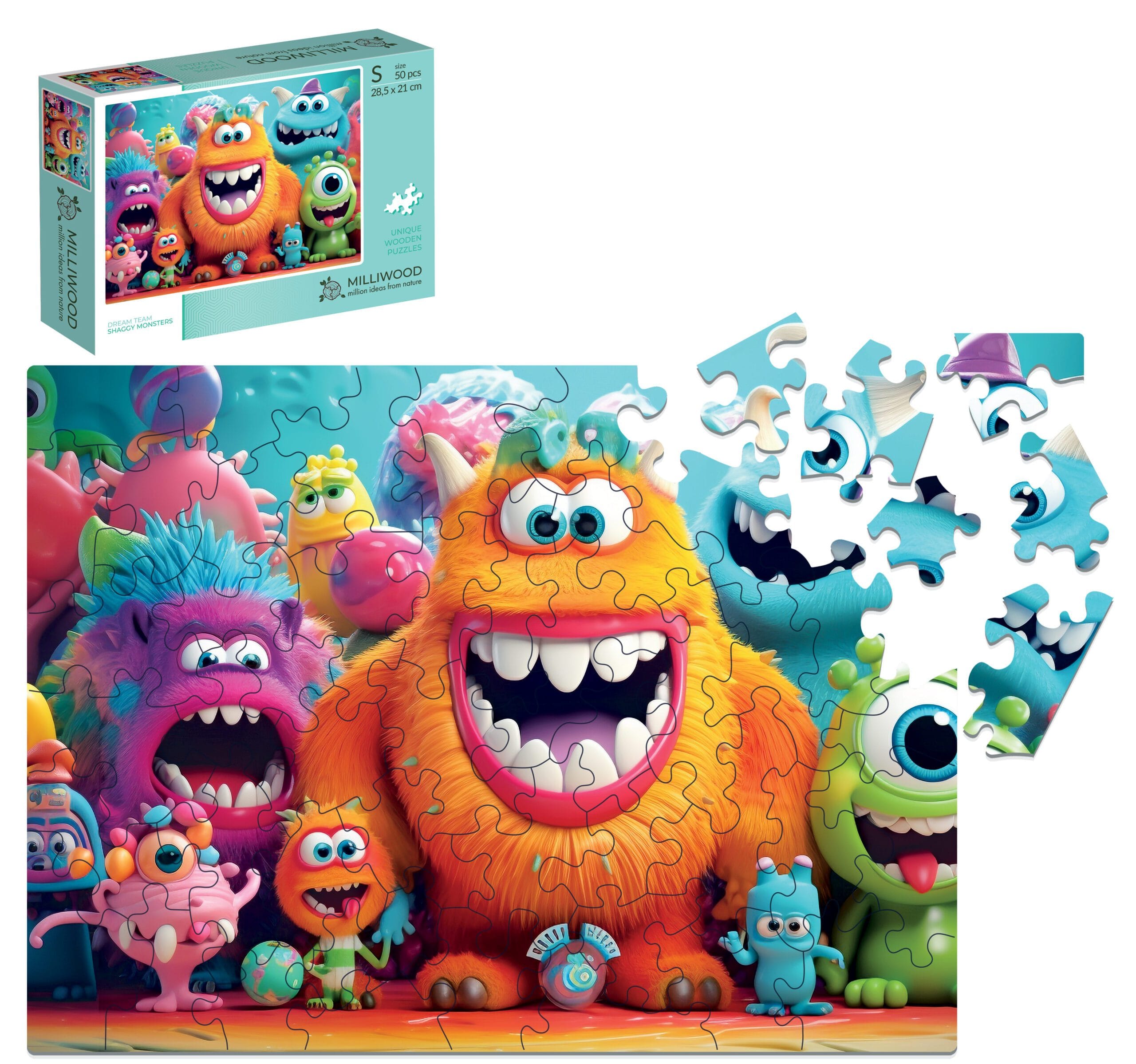 milliwood-dream-team-kudlate-potworki-holzpuzzle-50-teile-monster image 1