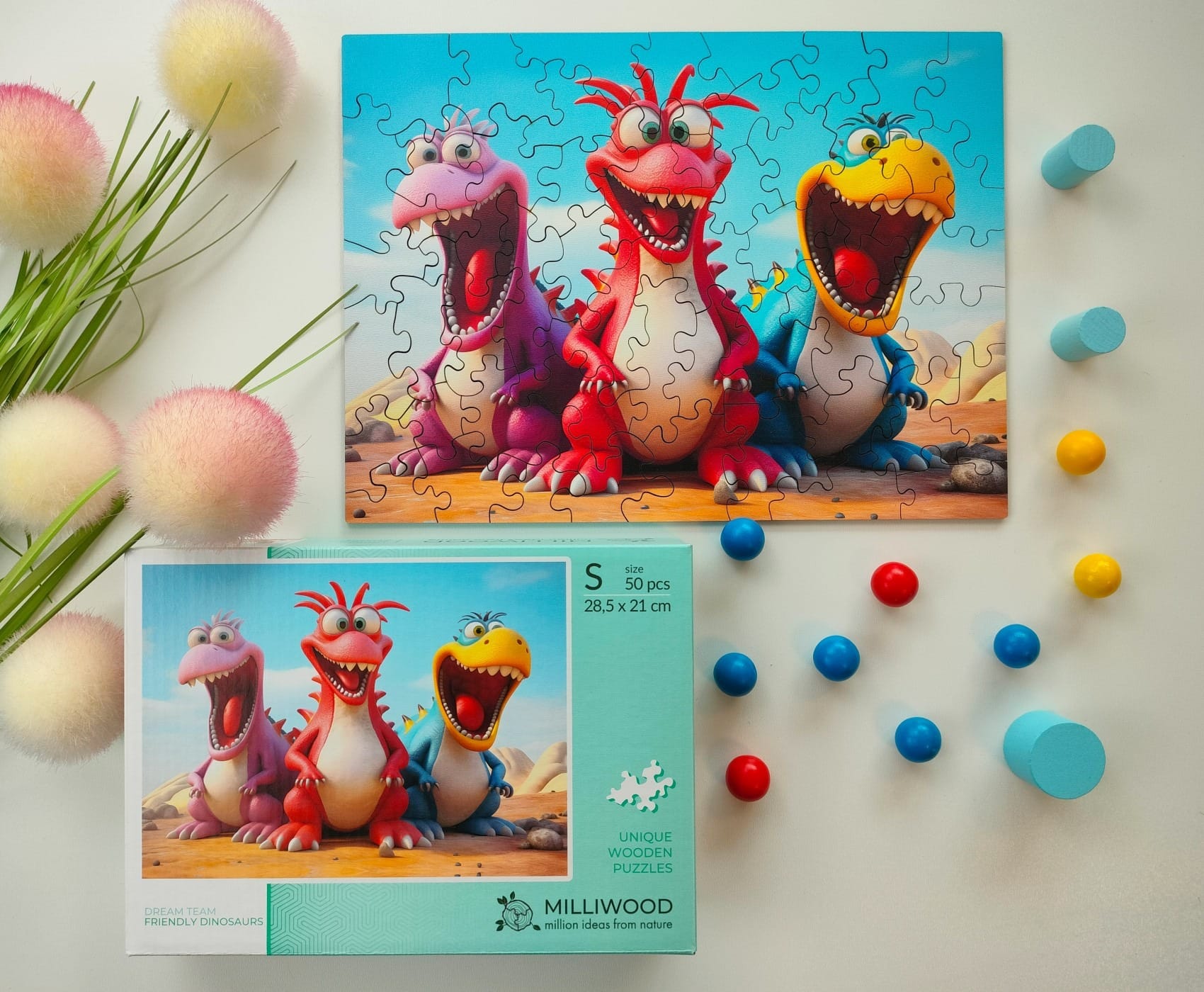 milliwood-dream-team-dinosaurier-holzpuzzle-50-teile-kinder-pastell image 7