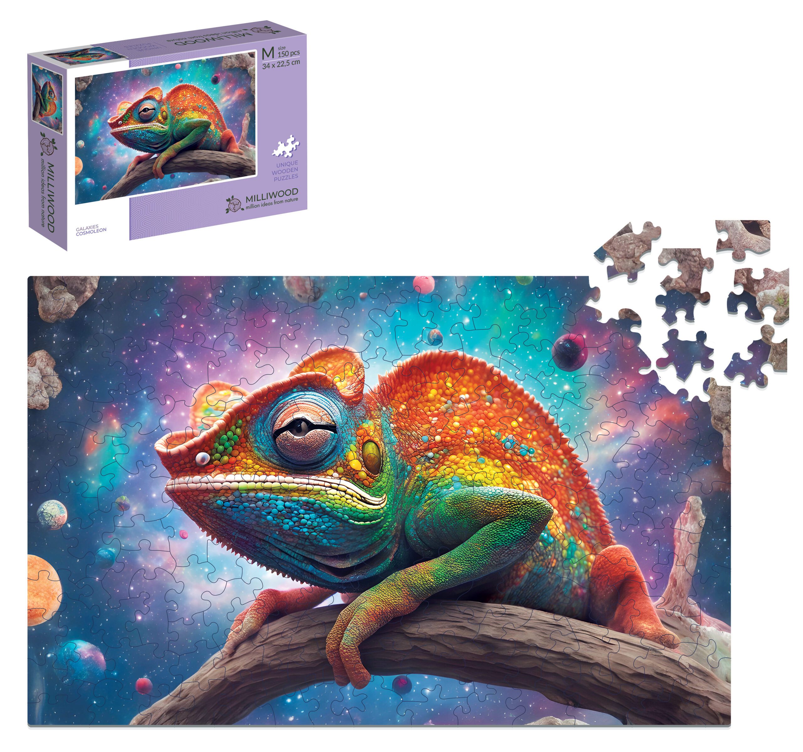 milliwood-galaxies-kameleon-holzpuzzle-150-teile-cham-leon image 1