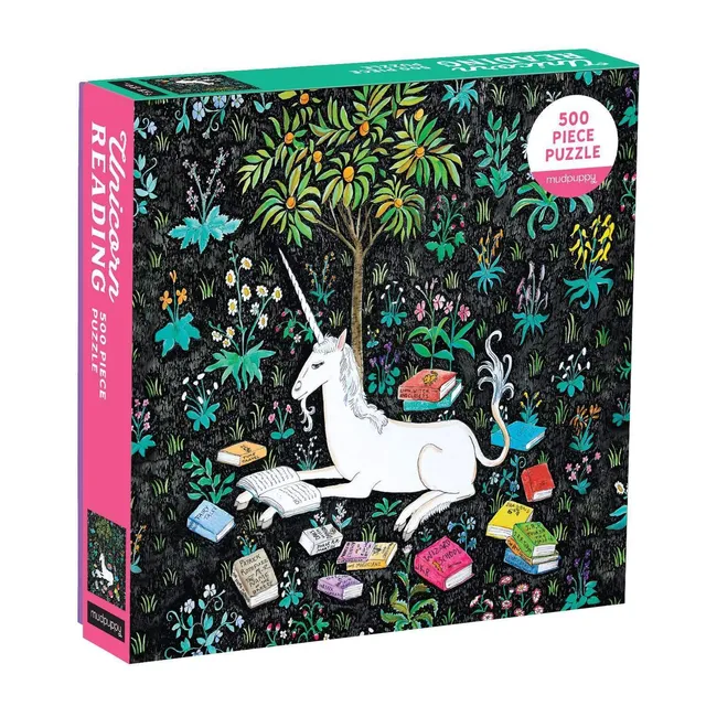 mudpuppy-unicorn-reading-familienpuzzle-500-teile-einhorn image 1