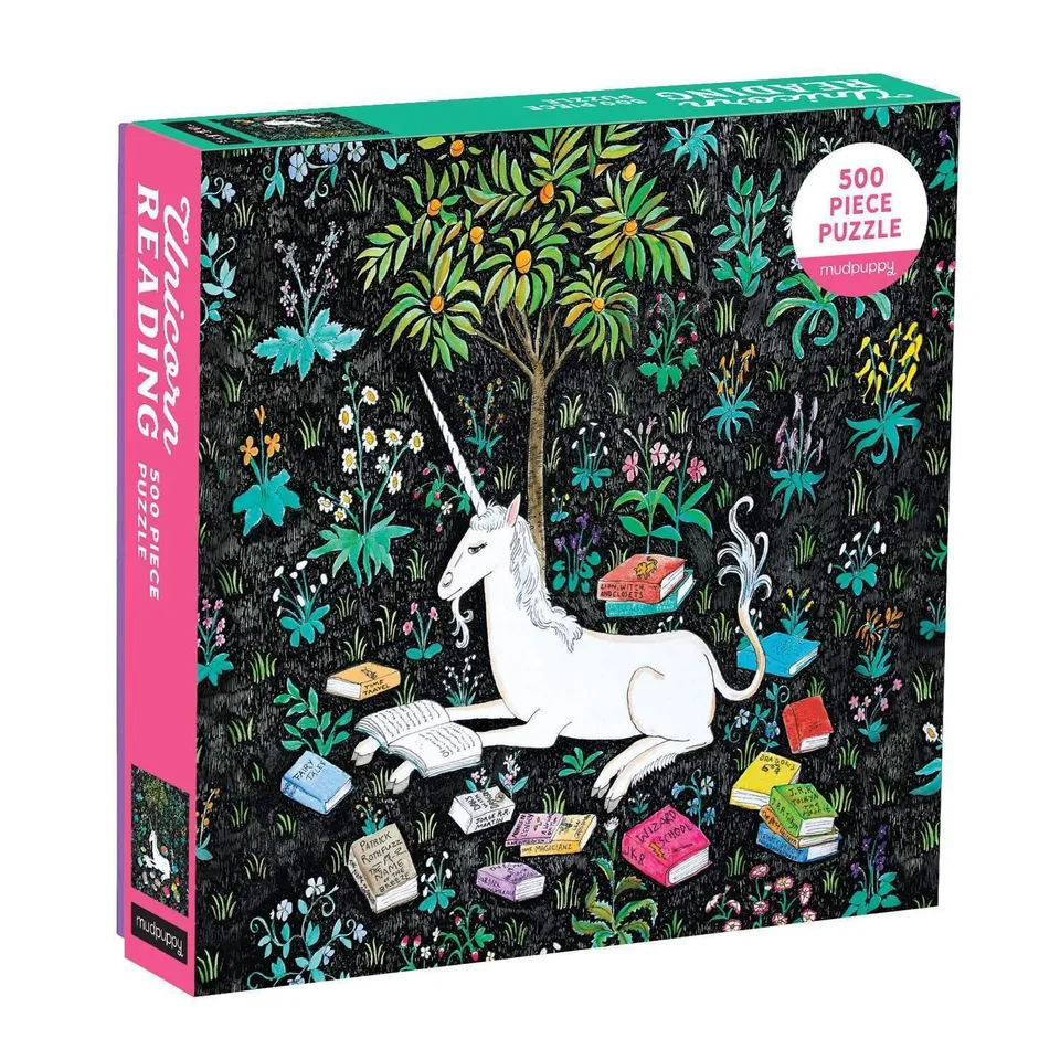 mudpuppy-unicorn-reading-familienpuzzle-500-teile-einhorn image 1