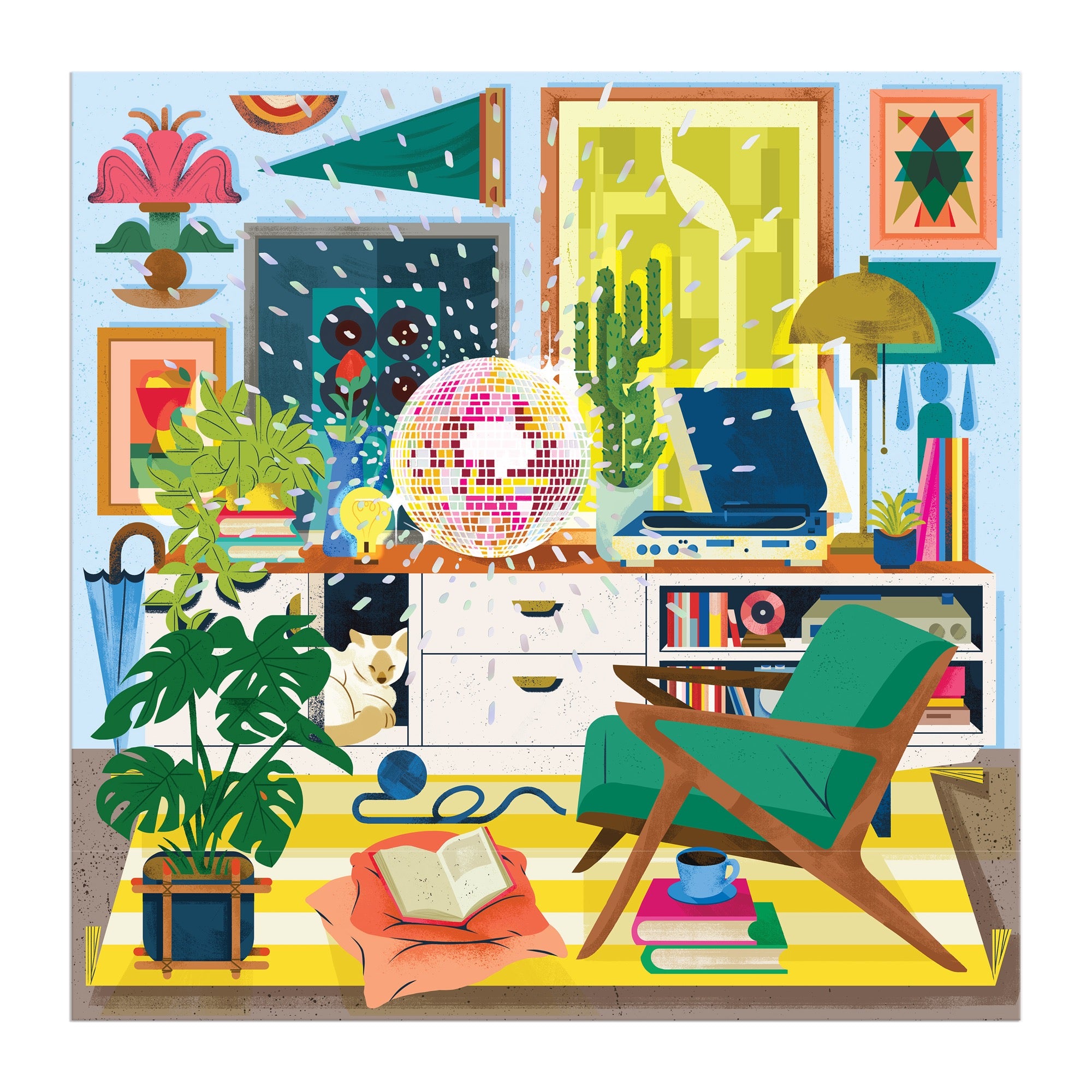 galison-disco-life-500-teile-foil-puzzle-retro-wohnzimmer image 8