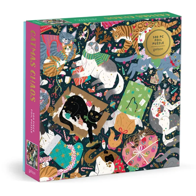 galison-catmas-chaos-500-teile-foil-puzzle-katzen-weihnachten image 1