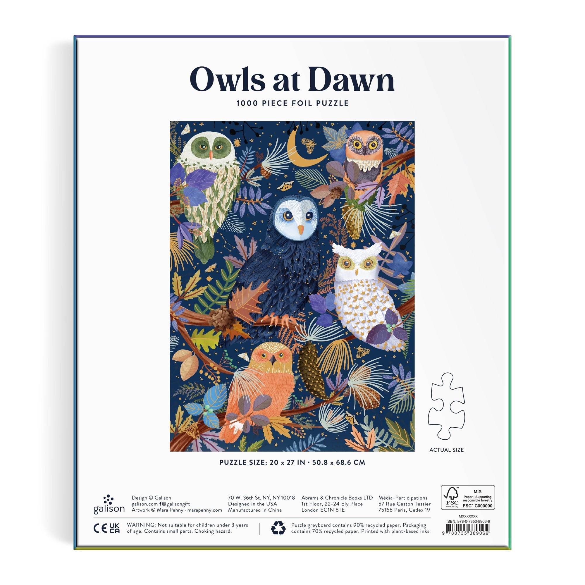 galison-owls-at-dawn-1000-teile-foil-puzzle-eulen-gold image 6