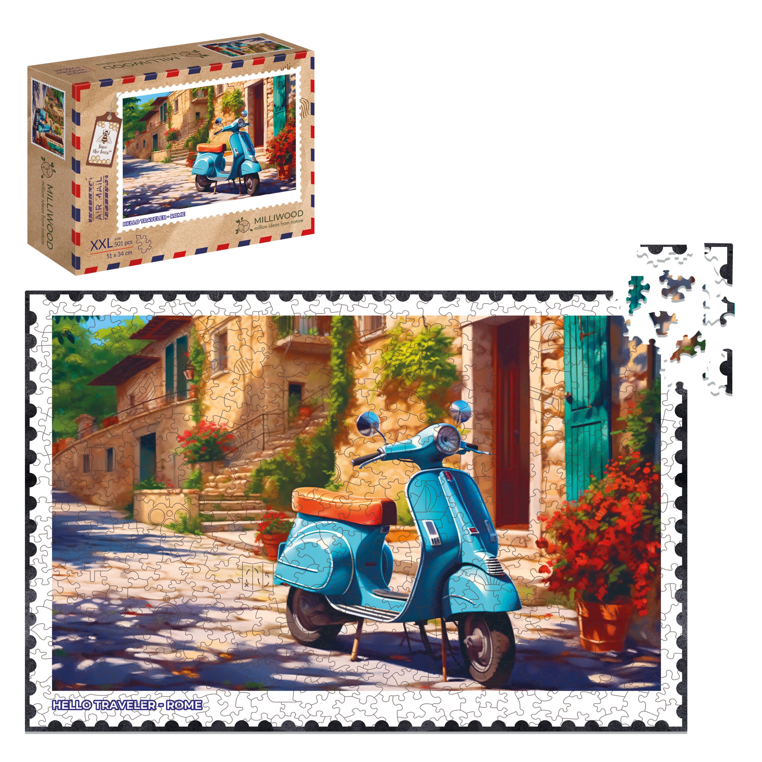 milliwood-hello-traveler-roma-holzpuzzle-500-teile-vespa image 3