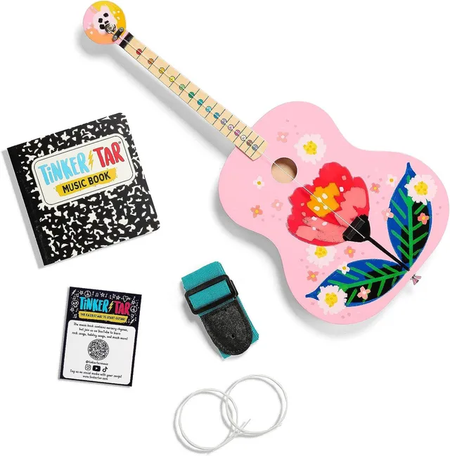 tinkertar-pink-floral-kindergitarre-1-saite-mit-buch image 1