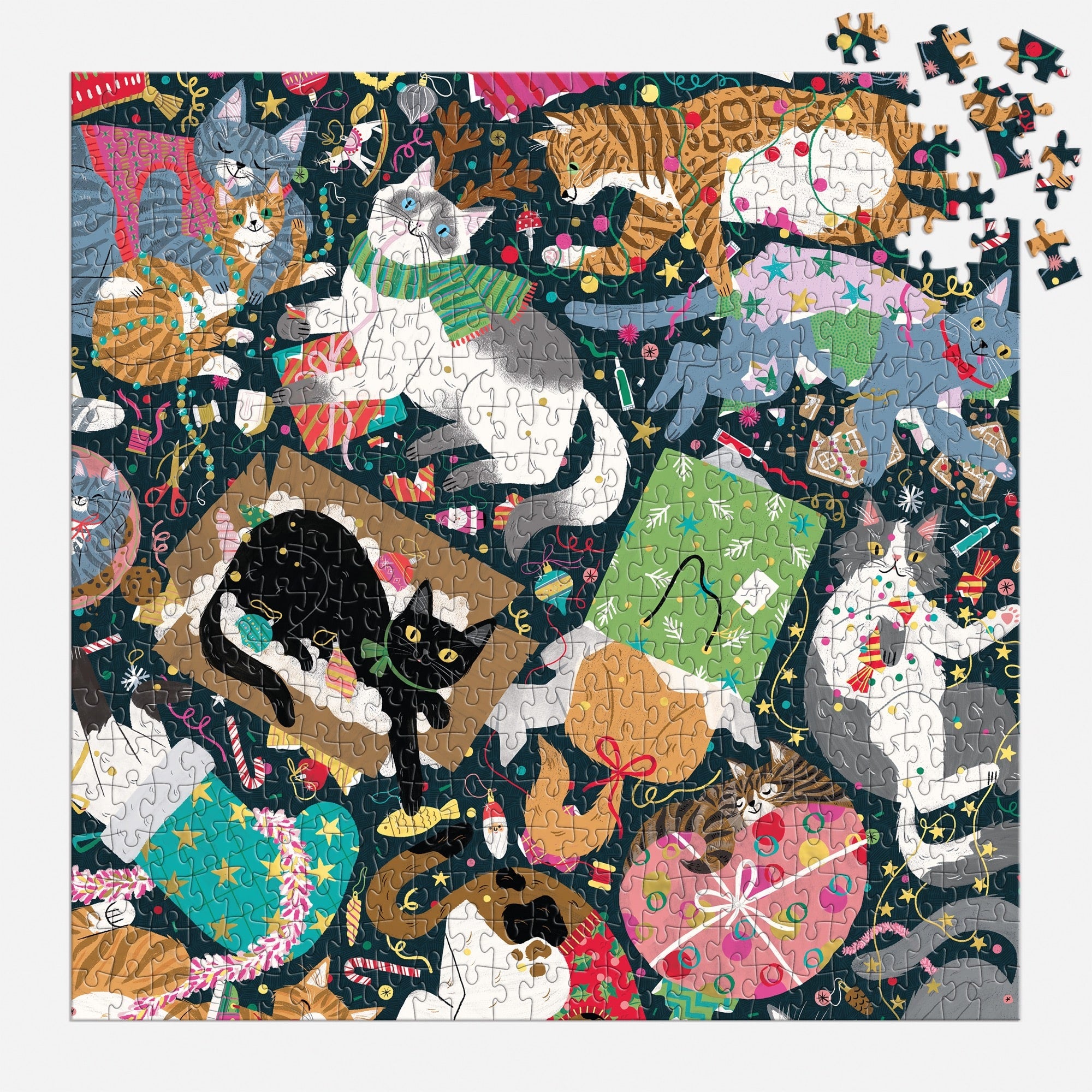 galison-catmas-chaos-500-teile-foil-puzzle-katzen-weihnachten image 4