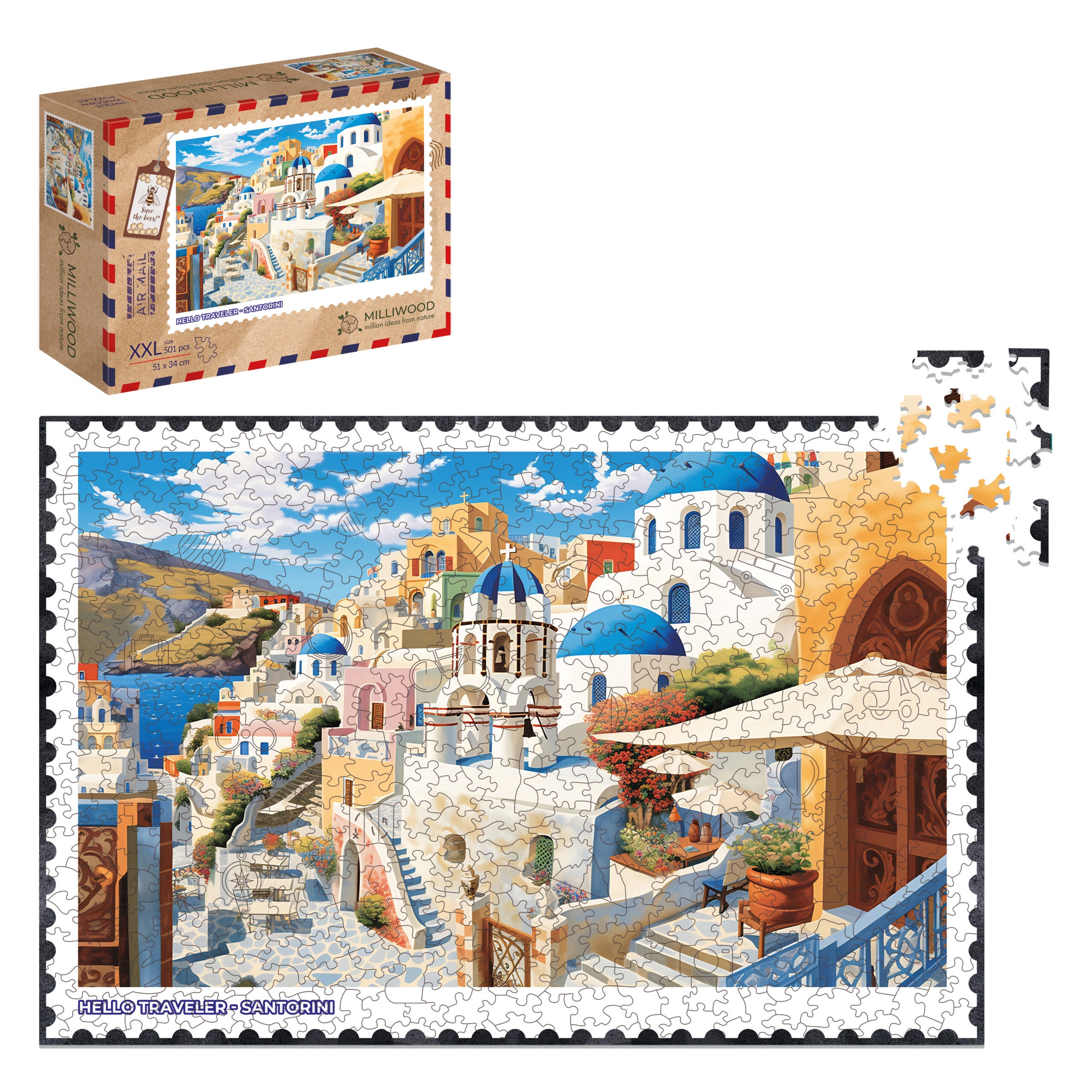 milliwood-hello-traveler-santorini-holzpuzzle-500-teile-urlaub image 3