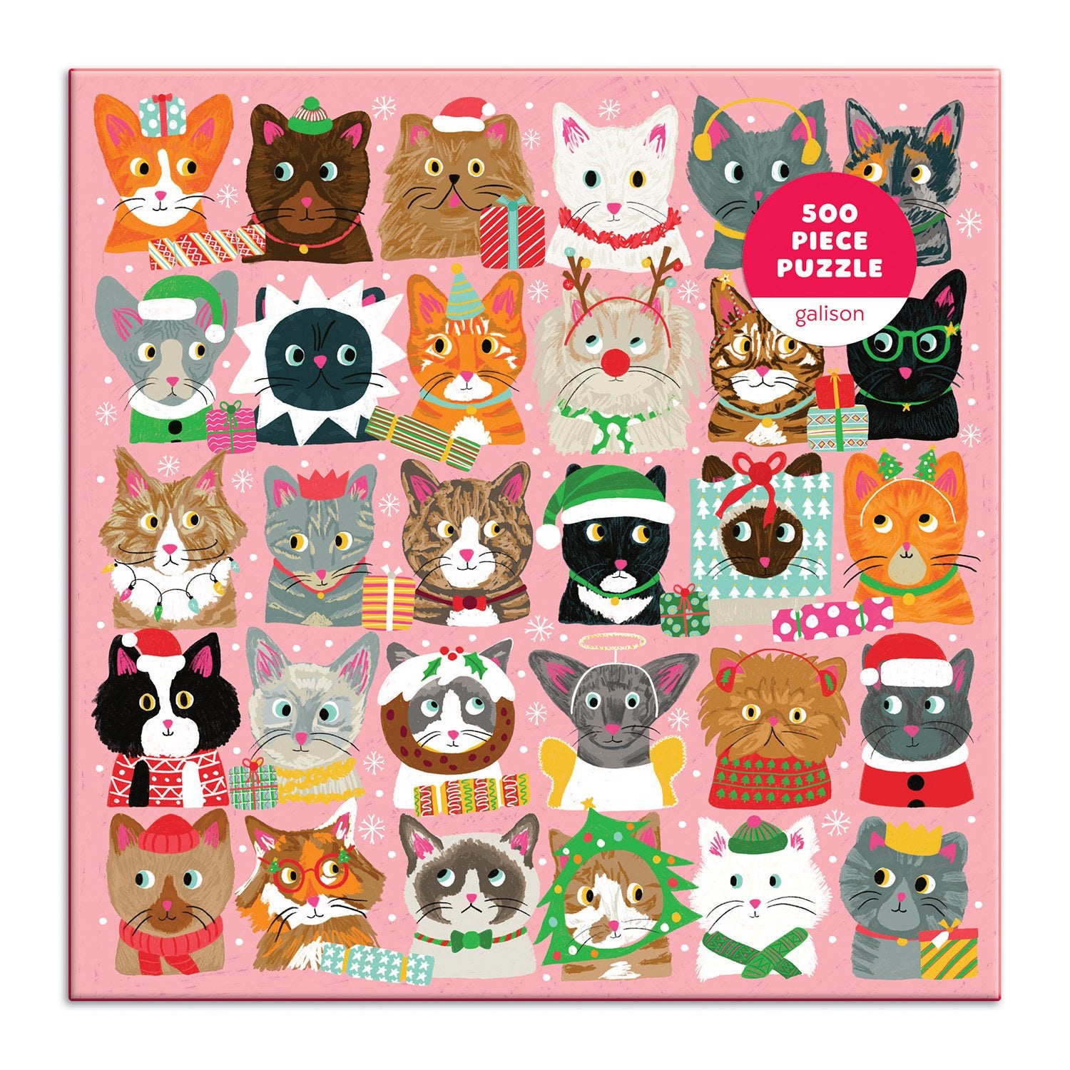 galison-festive-furballs-puzzle-500-teile-katzen-weihnachten image 2