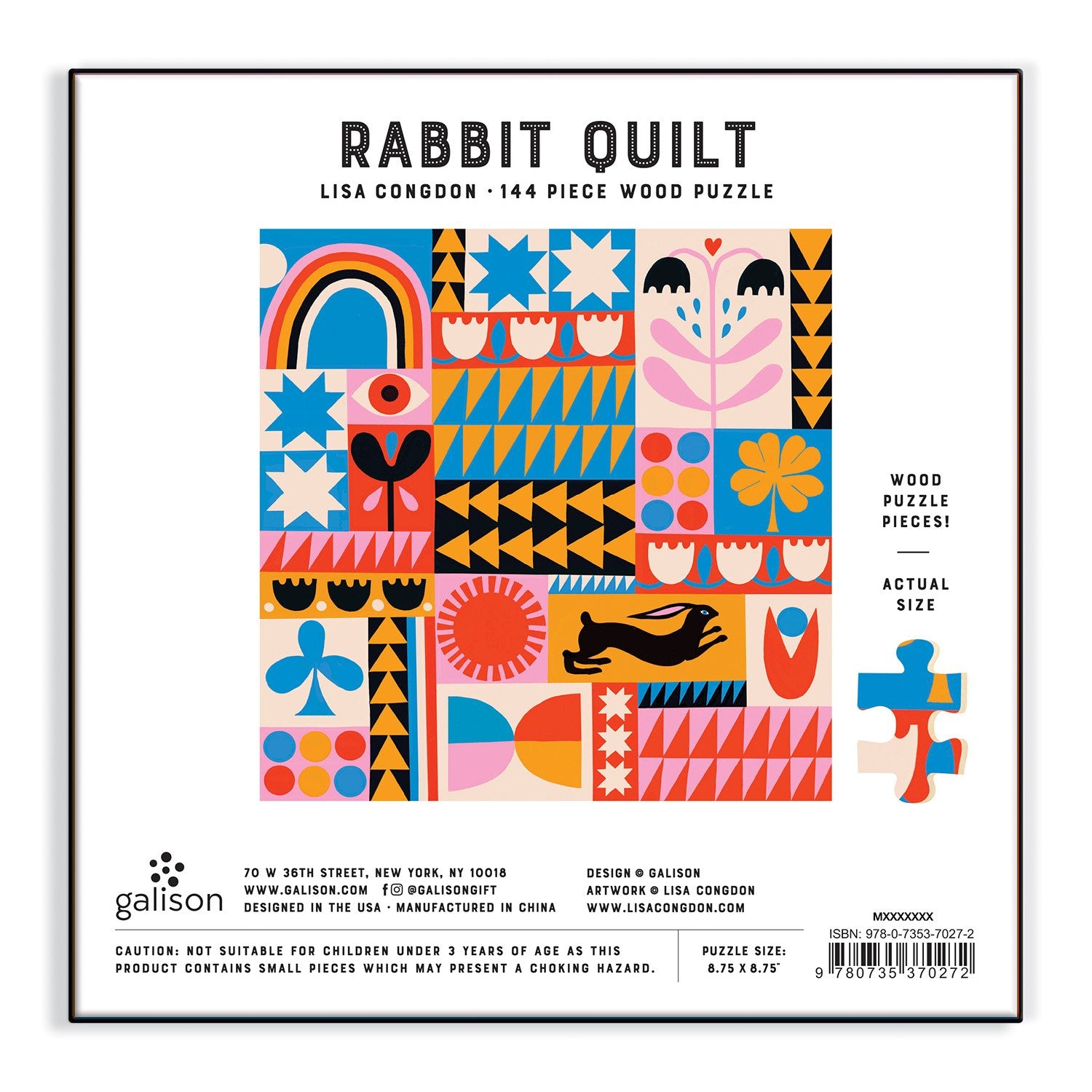 galison-lisa-congdon-rabbit-quilt-holzpuzzle-144-teile-bunt image 5