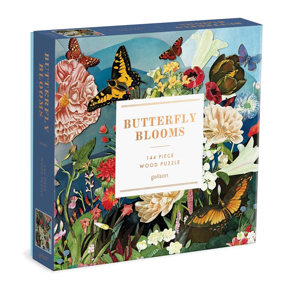 galison-butterfly-blooms-144-teile-holzpuzzle-blumen image 1