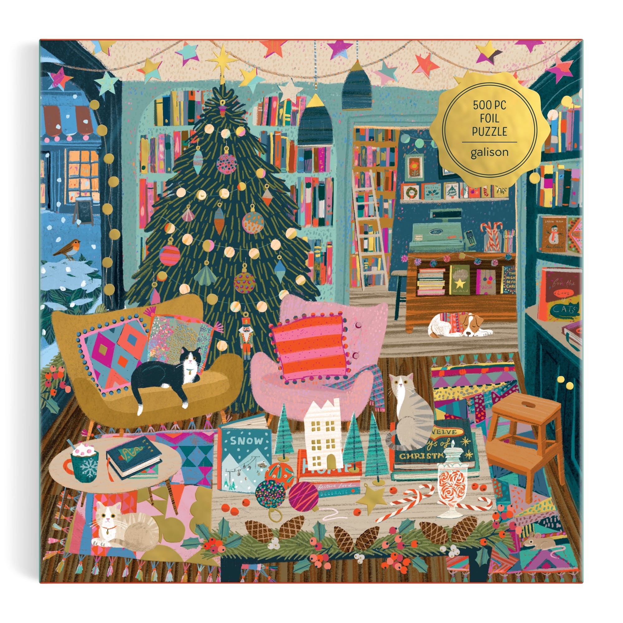 galison-season-s-readings-puzzle-500-teile-goldfolie-buchladen image 2