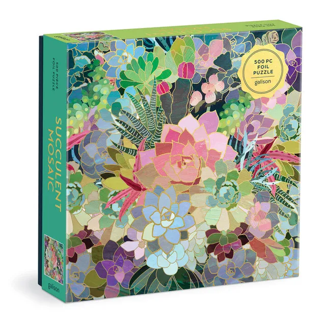 galison-succulent-mosaic-foil-puzzle-500-teile-sukkulenten image 1