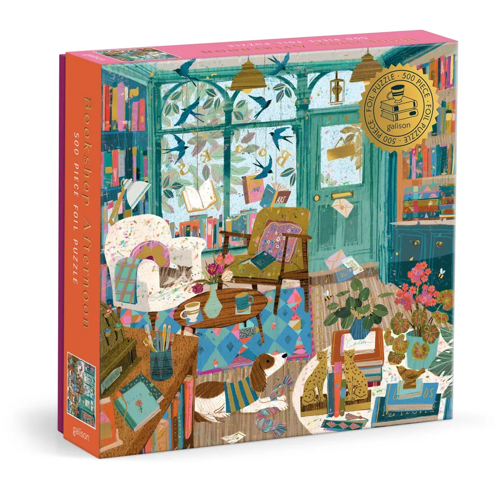galison-bookshop-afternoon-foil-puzzle-500-teile-buchladen image 1