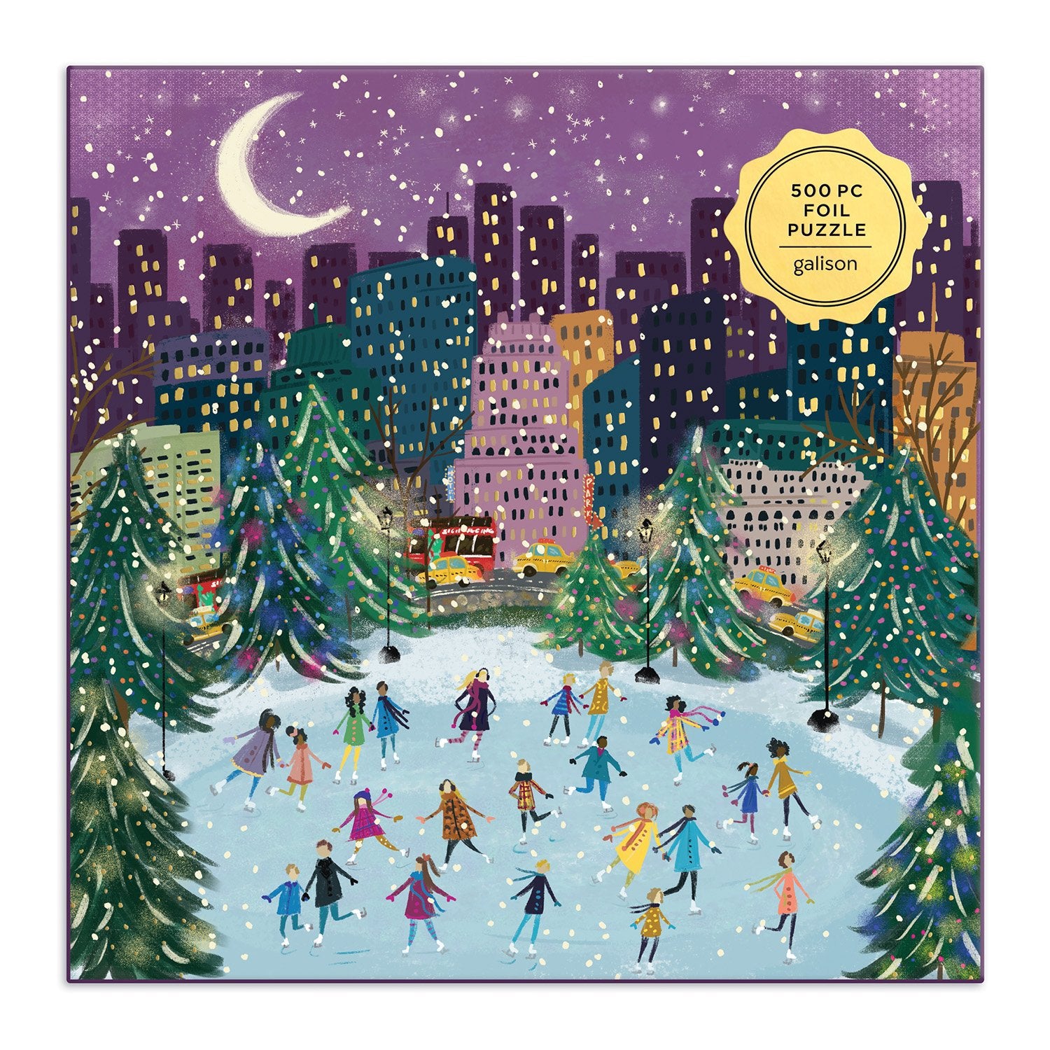 galison-merry-moonlight-skaters-puzzle-500-teile-folie image 2