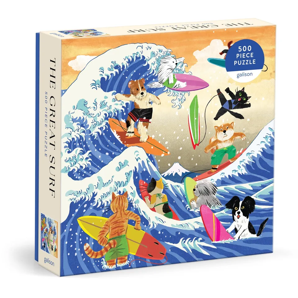 galison-the-great-surf-puzzle-500-teile-katzen-surfen-50cm image 1