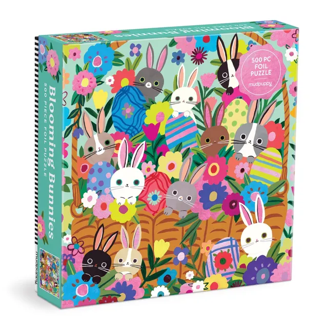 galison-blooming-bunnies-foil-puzzle-500-teile-hasen image 1