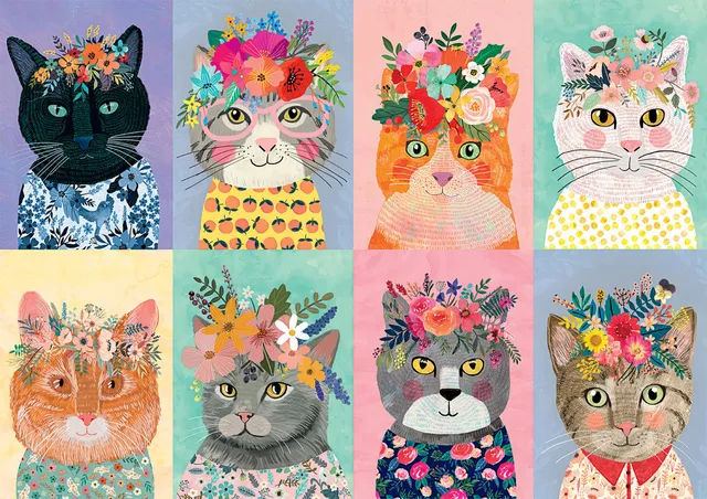 buffalo-games-colorful-cat-crowns-500-puzzle-mia-charro-katzen image 1