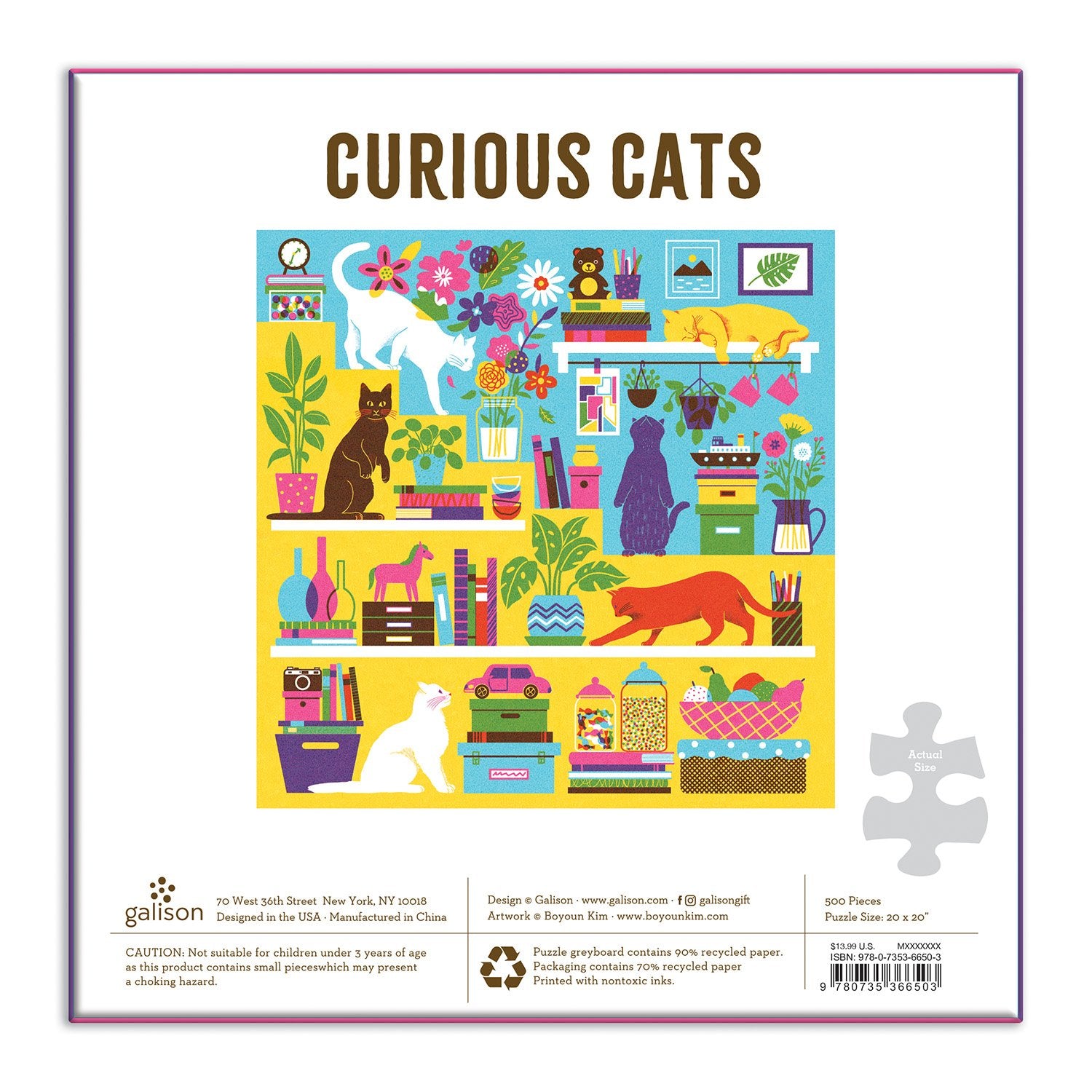 galison-curious-cats-puzzle-500-teile-katzen-gold image 5