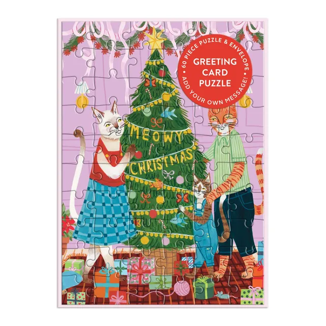galison-meowy-christmas-grusskarten-puzzle-60-teile-katzen image 1