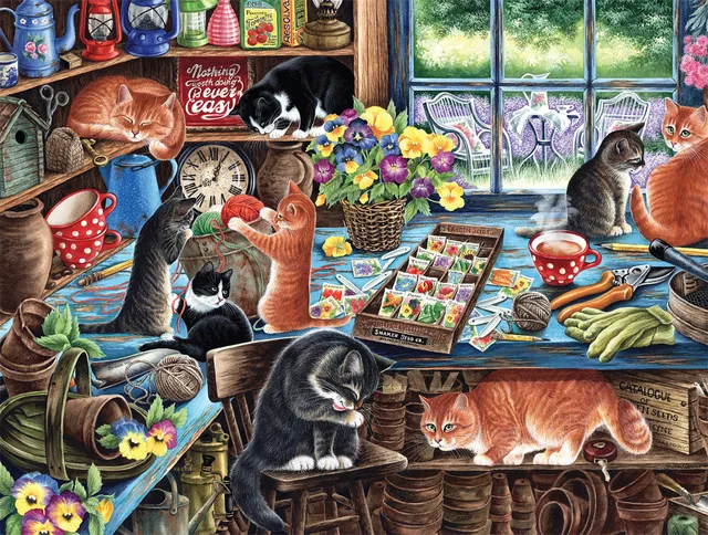 buffalo-games-cats-garden-shed-750-teile-puzzle-katzen image 1