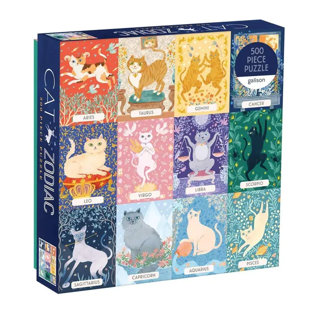 galison-cat-zodiac-puzzle-500-teile-katzen-sternzeichen image 1
