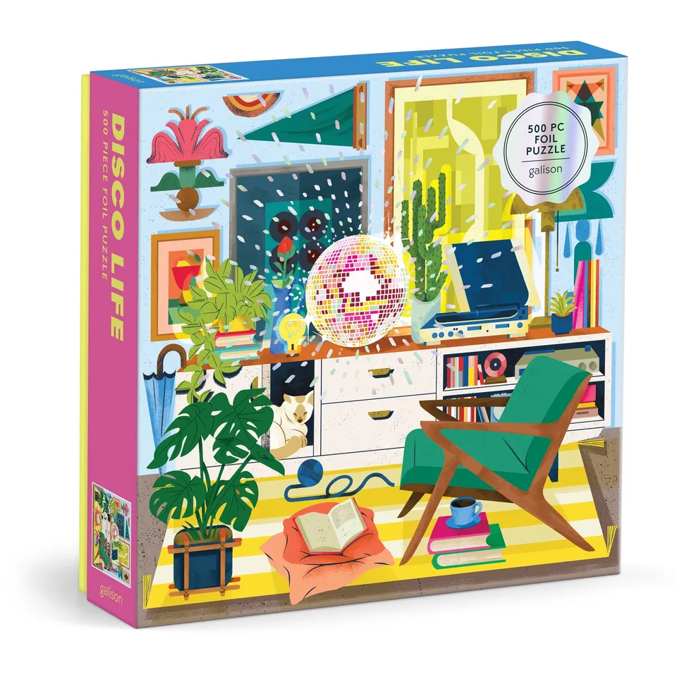 galison-disco-life-500-teile-foil-puzzle-retro-wohnzimmer image 1