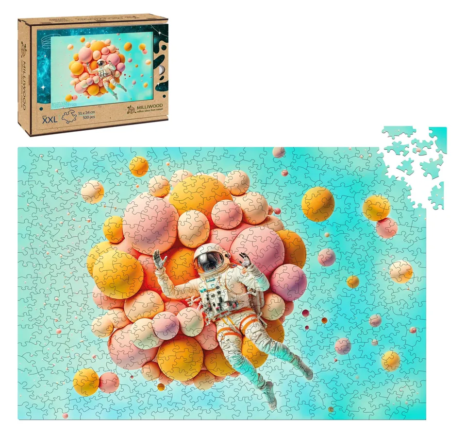 milliwood-in-my-area-balloon-space-holzpuzzle-500-teile-astronaut image 1
