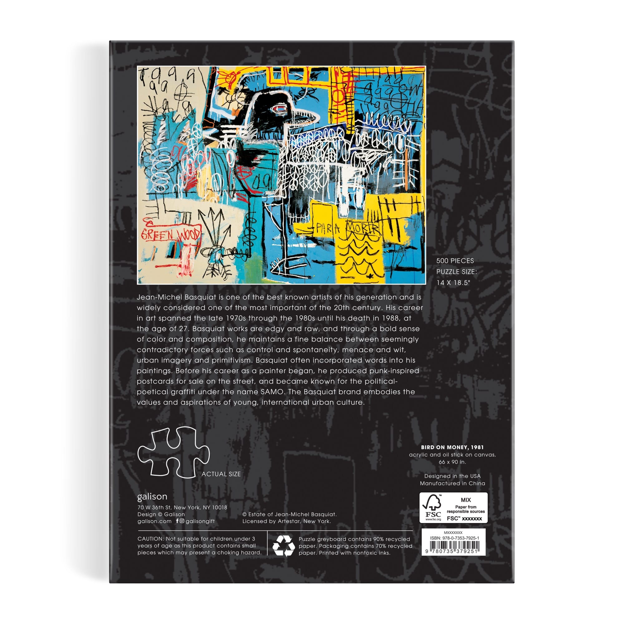 galison-basquiat-bird-on-money-puzzle-500-teile-buchbox image 8