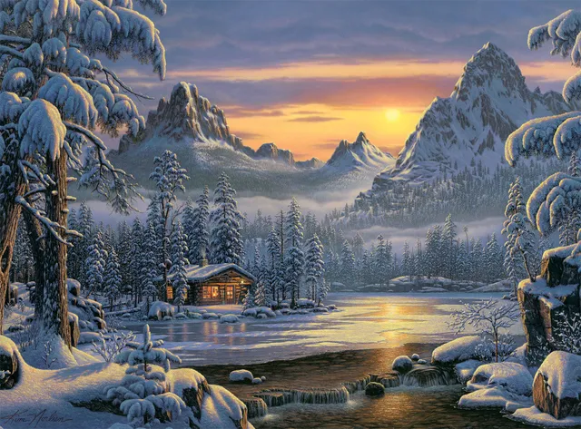 buffalo-games-kim-norlien-evening-on-mountain-lake-1000-teile-puzzle-winter image 1