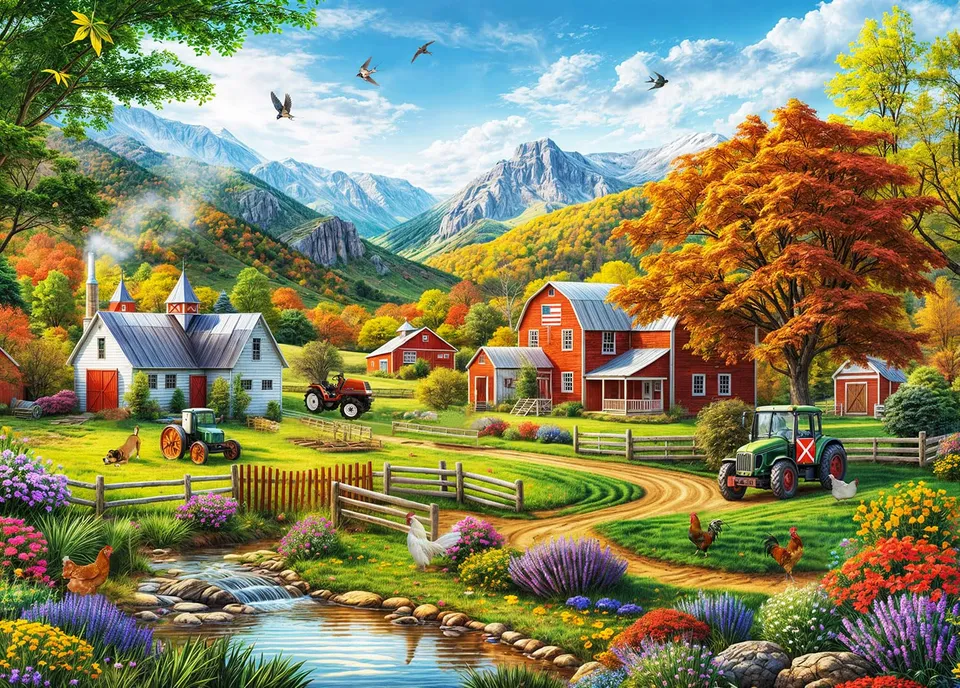 huadada-pastorale-landschaft-1000-teile-puzzle-70x50-mit-poster image 1