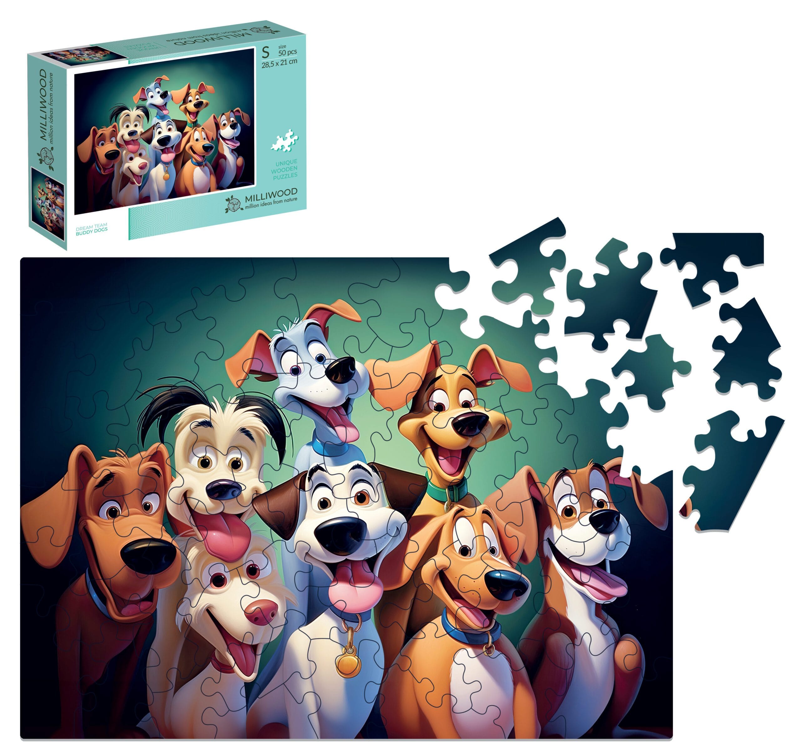 milliwood-dream-team-psy-holzpuzzle-50-teile-hunde image 1