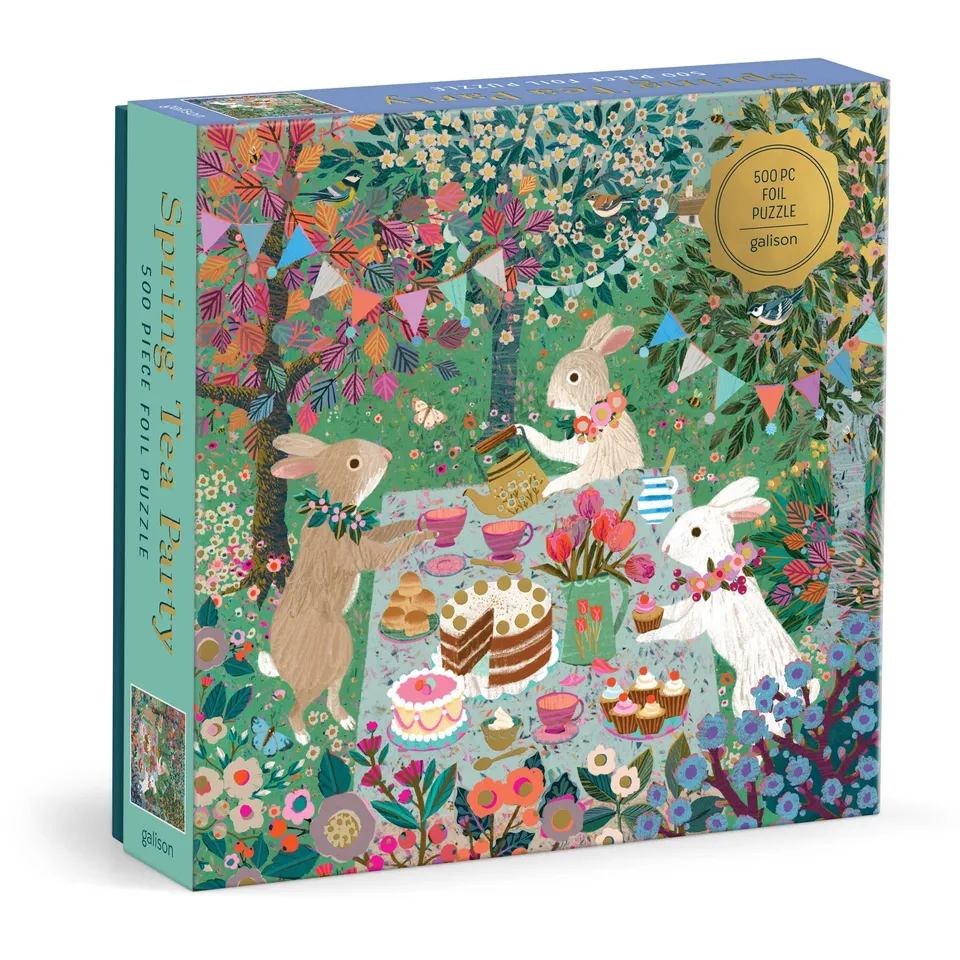 galison-spring-tea-party-puzzle-500-teile-folie-hasen image 1