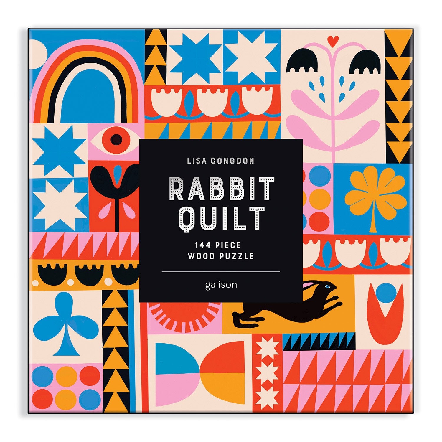 galison-lisa-congdon-rabbit-quilt-holzpuzzle-144-teile-bunt image 2