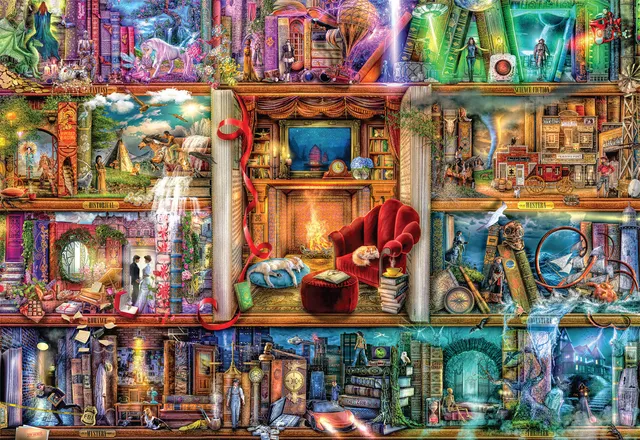 buffalo-games-aimee-stewart-grand-fiction-library-2000-puzzle image 1