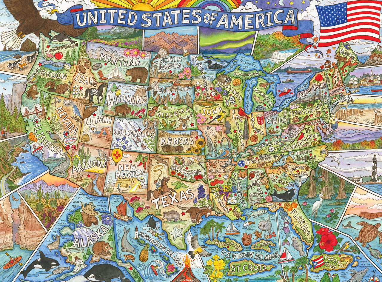 buffalo-games-colorful-country-puzzle-1000-teile-usa-karte-tiere image 1