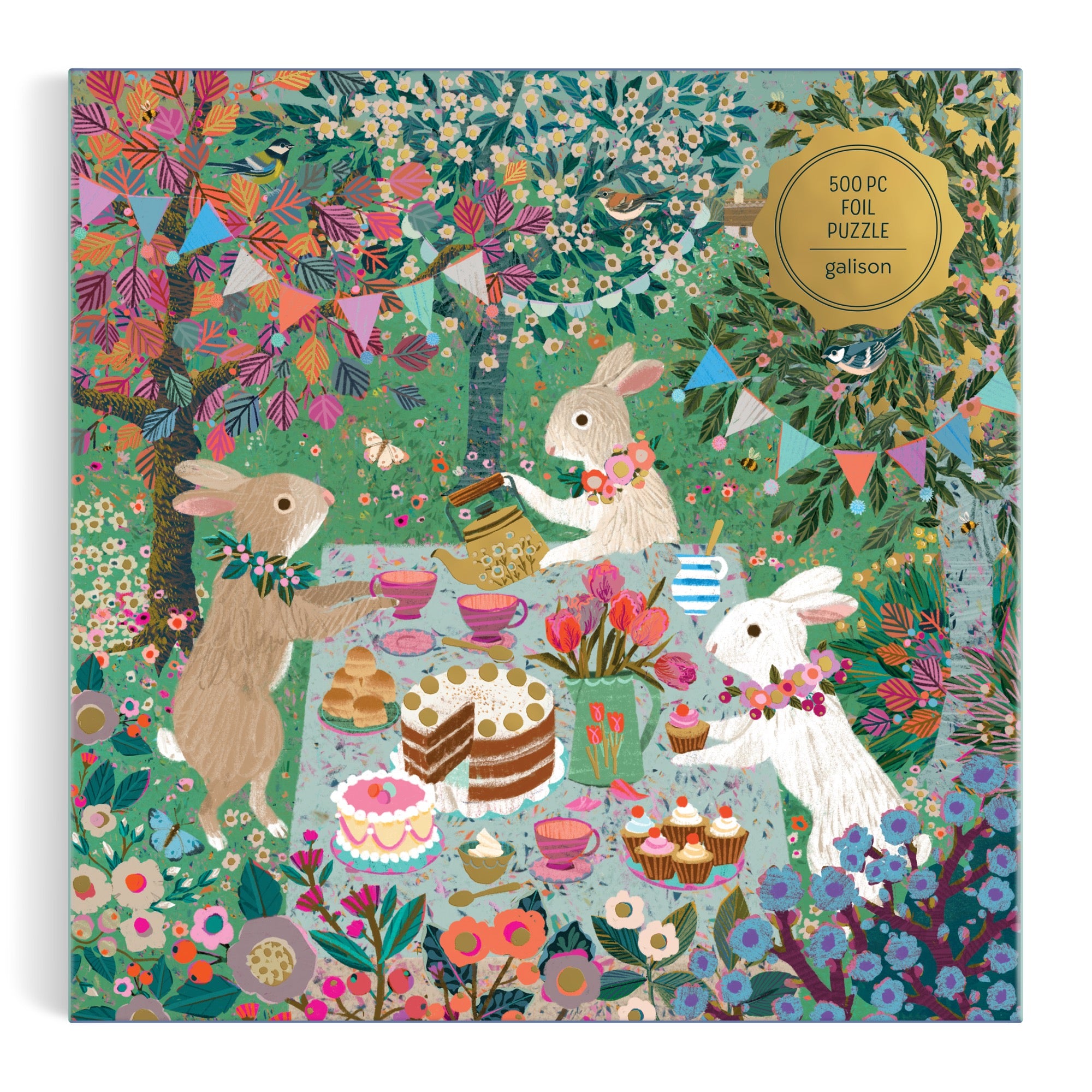 galison-spring-tea-party-puzzle-500-teile-folie-hasen image 2
