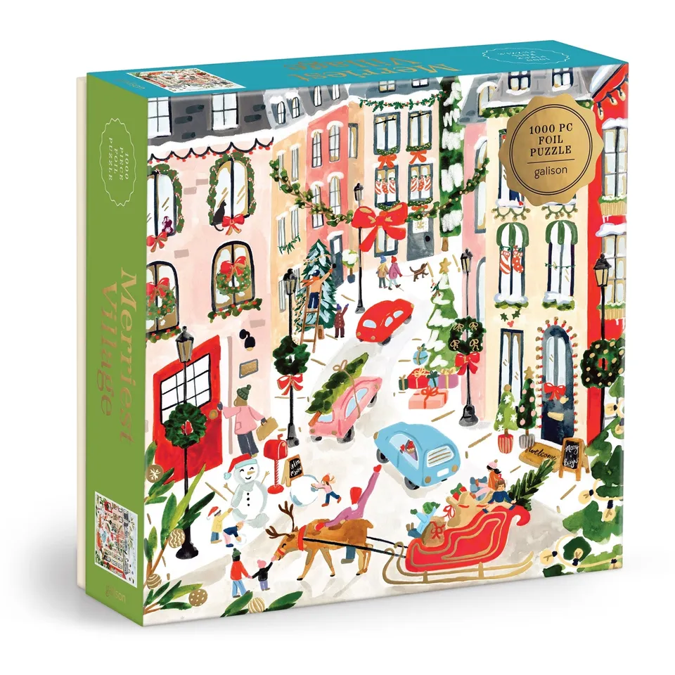 galison-merriest-village-puzzle-1000-teile-goldfolie image 1
