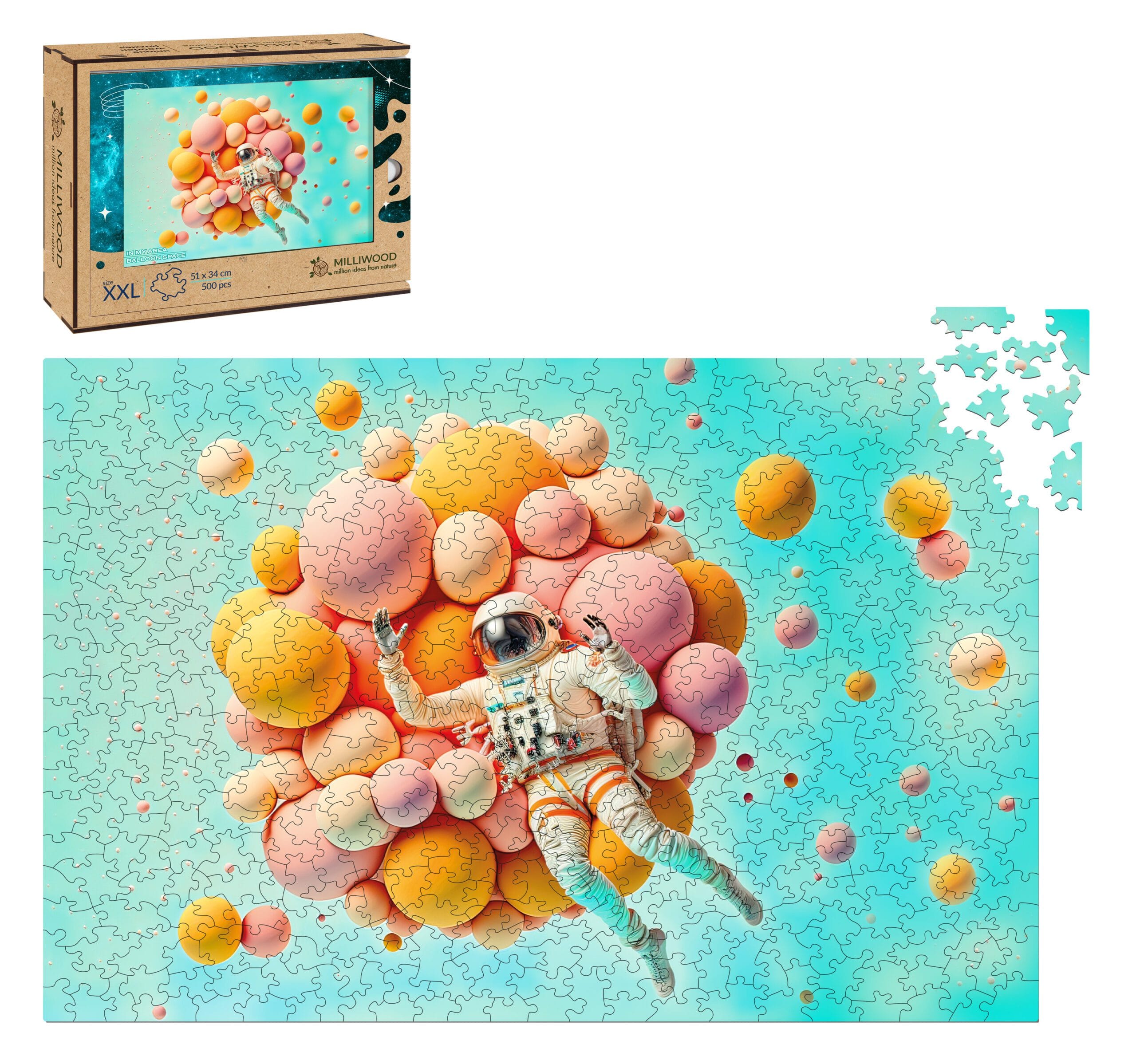 milliwood-in-my-area-astronaut-holzpuzzle-500-teile-ballons image 1