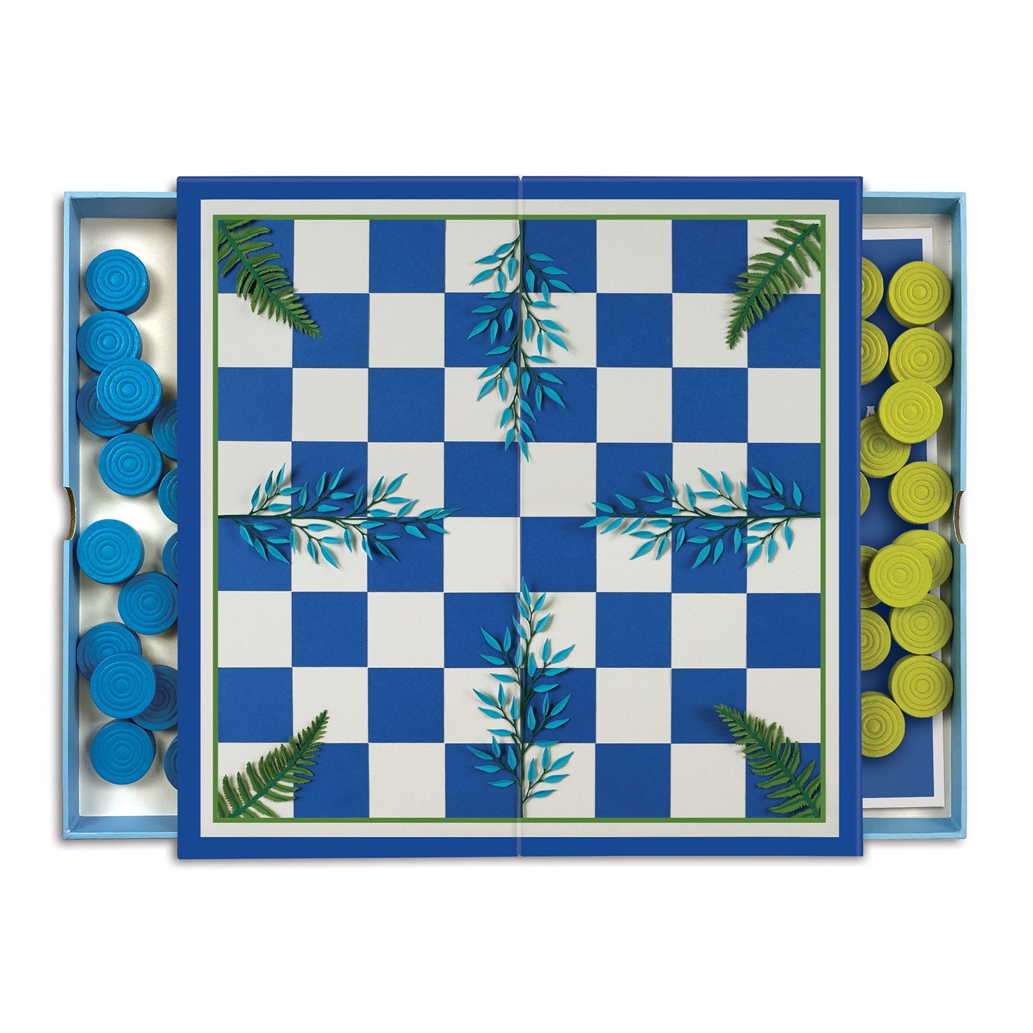 galison-botanica-2-in-1-travel-game-set-backgammon-dame-holz image 2