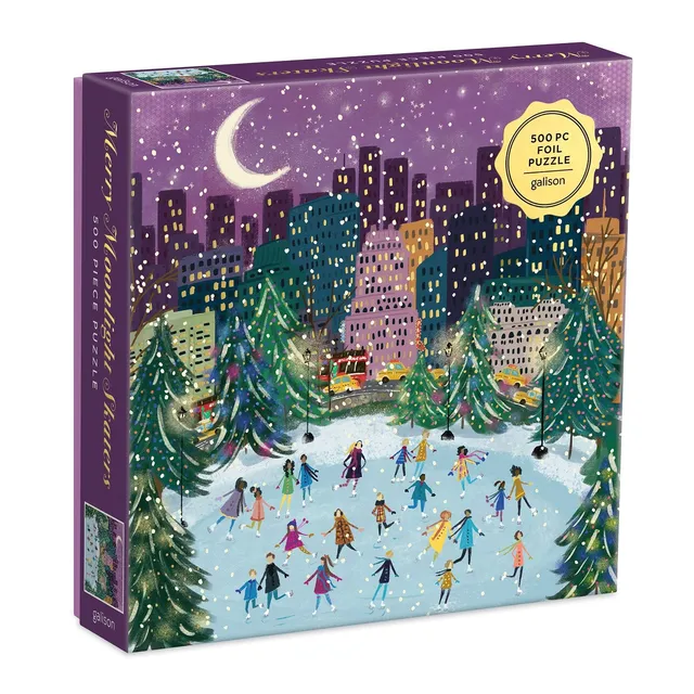 galison-merry-moonlight-skaters-puzzle-500-teile-folie image 1