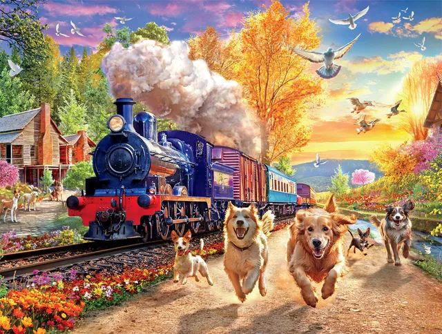 buffalo-games-dog-days-racing-train-puzzle-750-teile-hunde image 1
