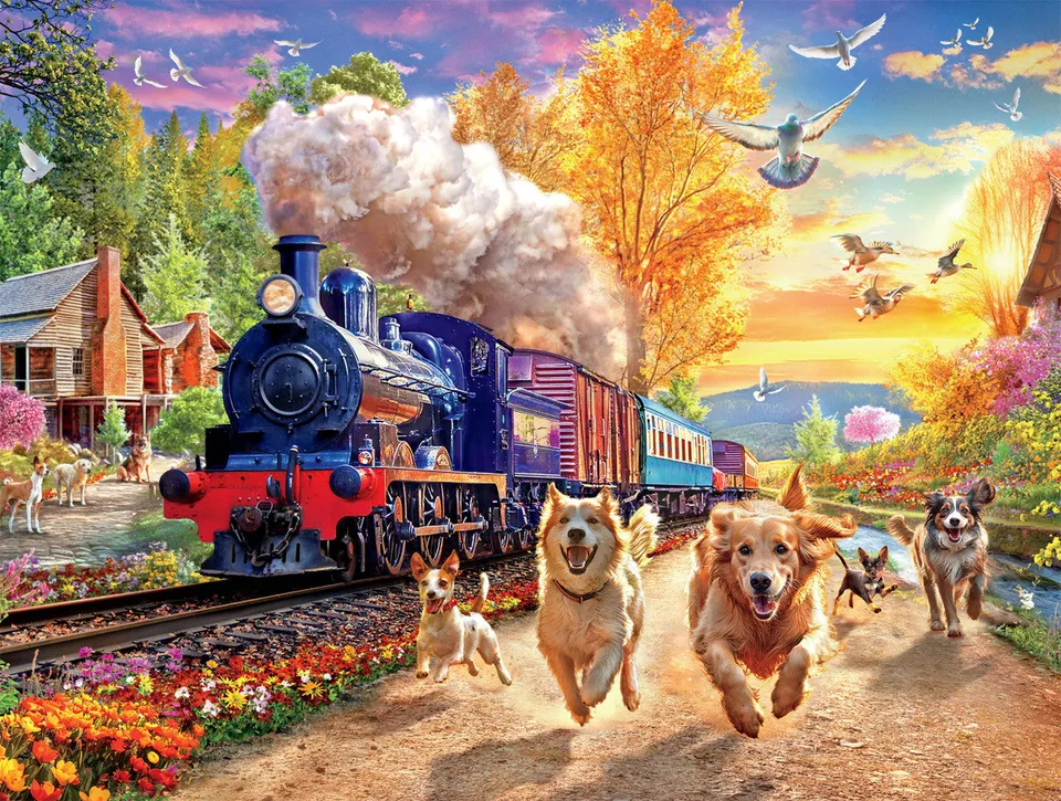 buffalo-games-dog-days-racing-train-puzzle-750-teile-hunde image 1
