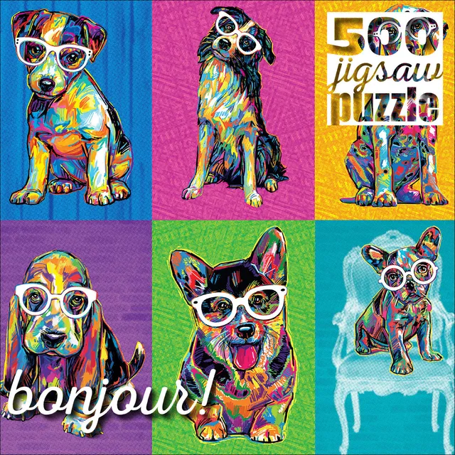 buffalo-games-bonjour-colorblock-dogs-puzzle-500-teile-hunde image 1