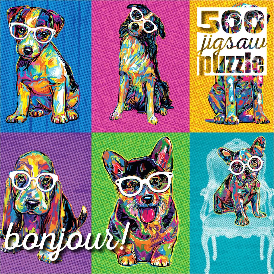 buffalo-games-bonjour-colorblock-dogs-puzzle-500-teile-hunde image 1