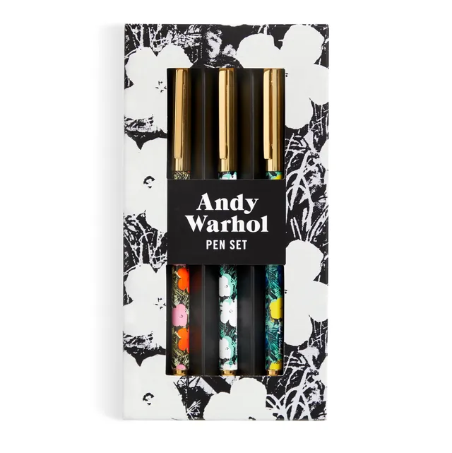 galison-warhol-flowers-stifte-set-3-kugelschreiber-schwarz-metall image 1