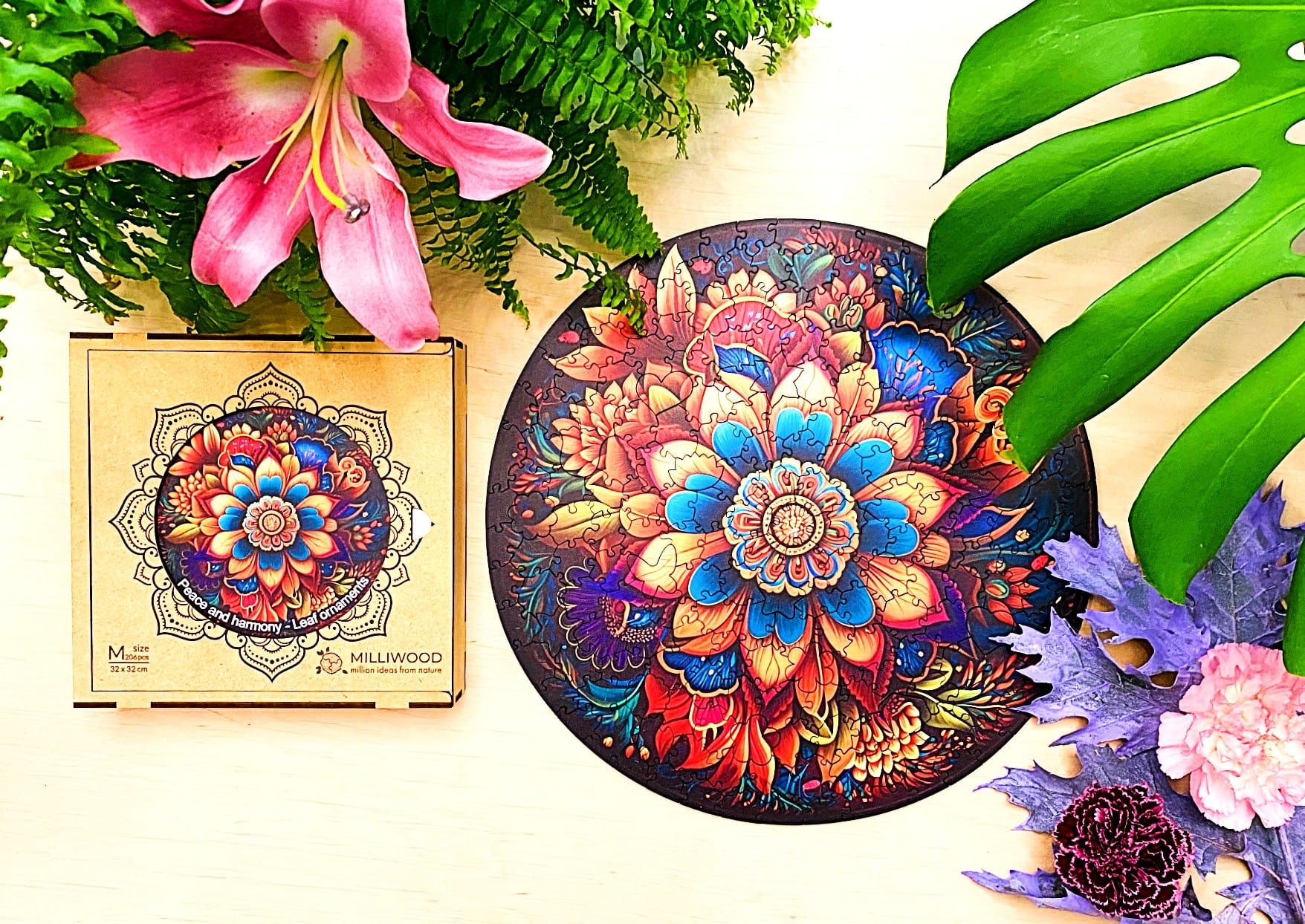 milliwood-peace-and-harmony-leaf-ornaments-holzpuzzle-206-teile image 3