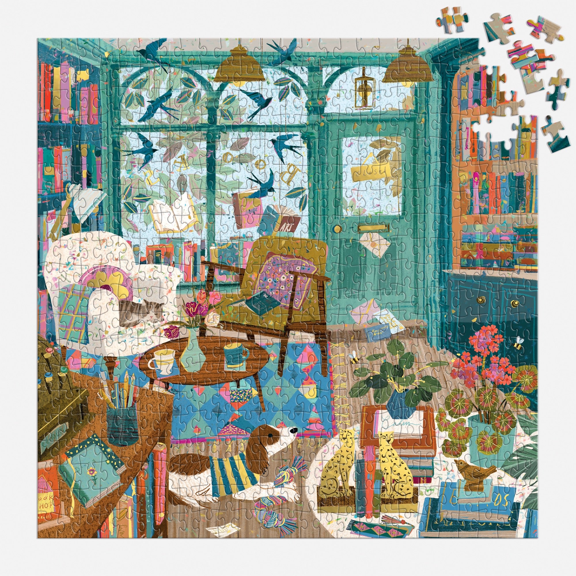 galison-bookshop-afternoon-foil-puzzle-500-teile-buchladen image 4