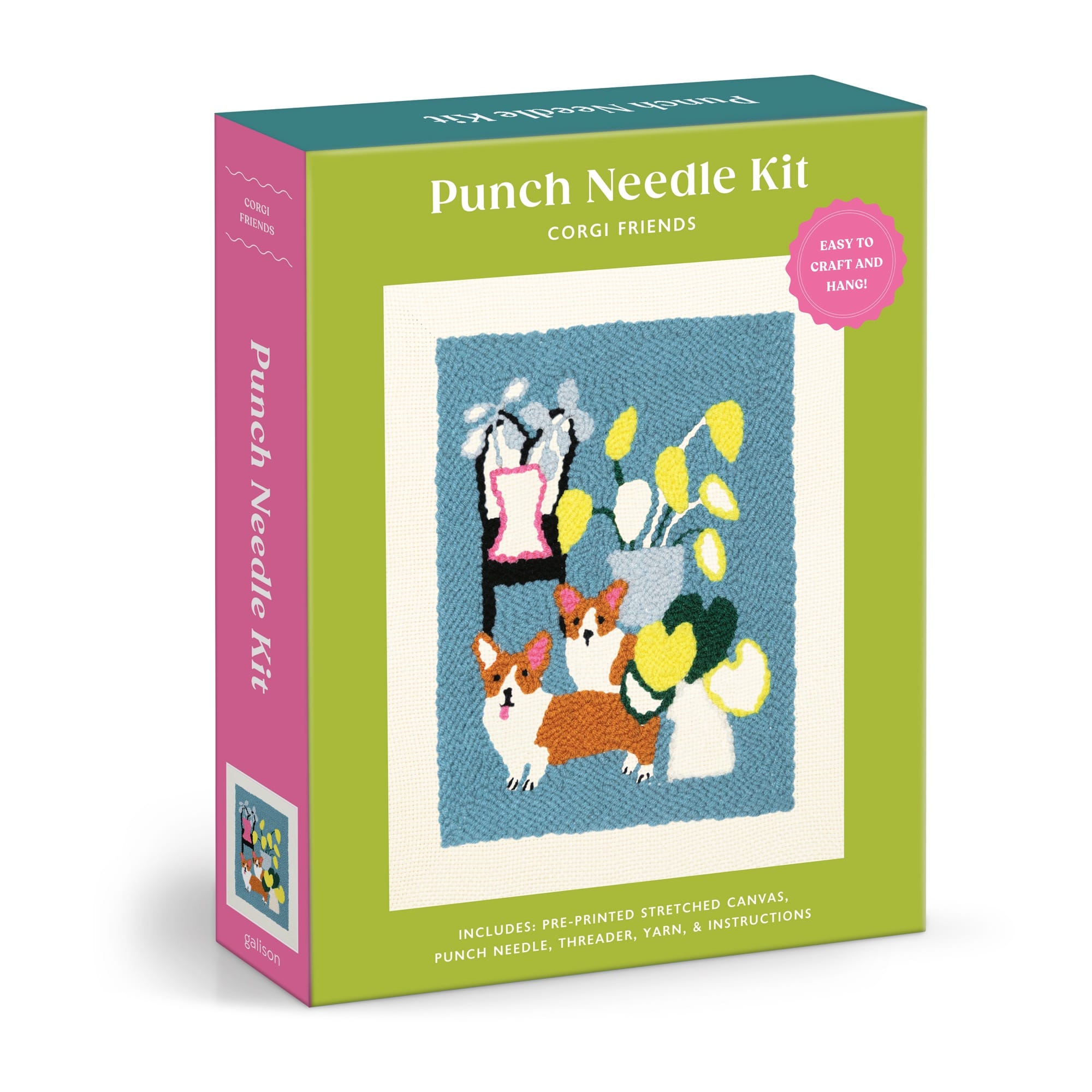 galison-corgi-friends-punch-needle-kit-sticken-9-farben image 1