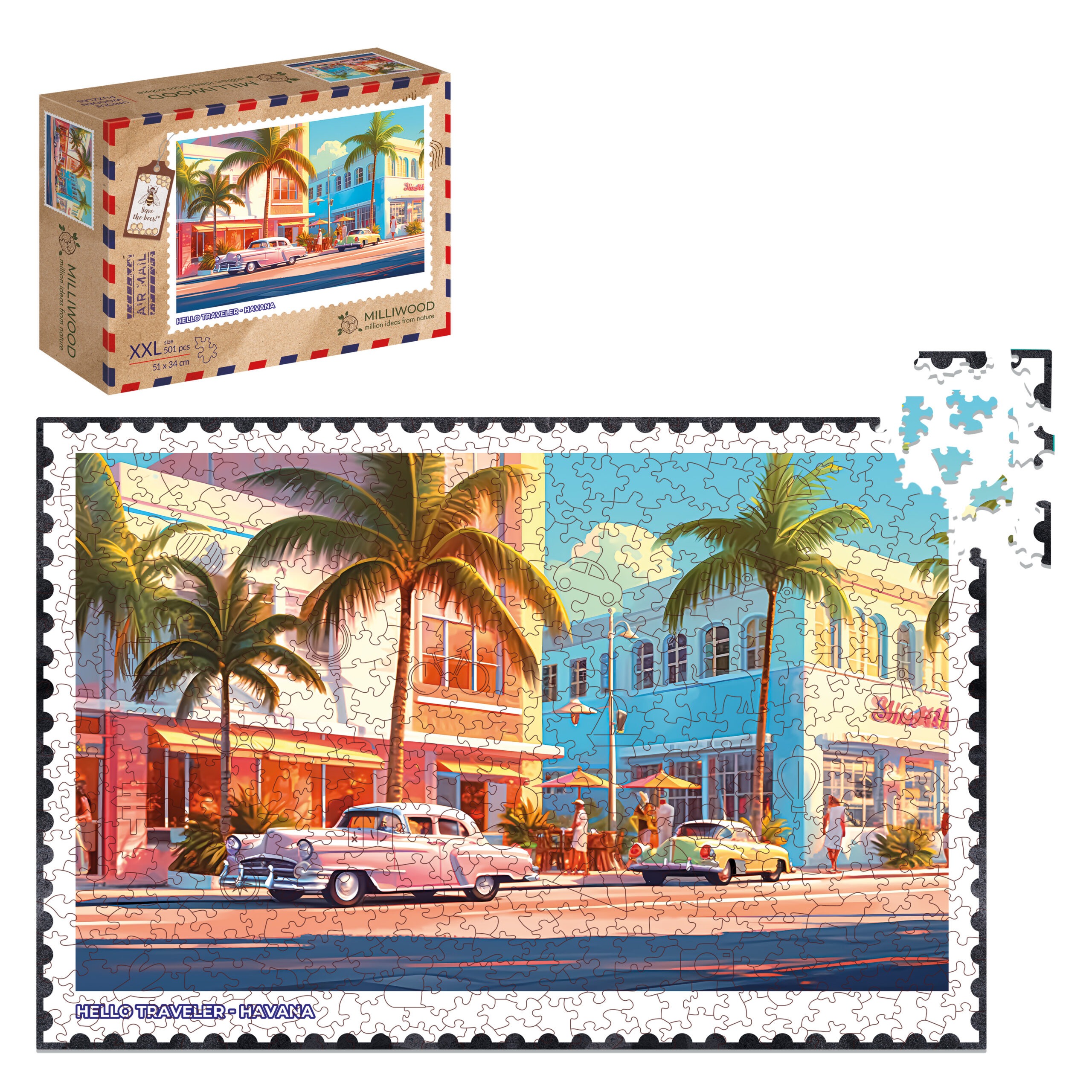 milliwood-hello-traveler-havana-holzpuzzle-500-teile-retro-autos image 3
